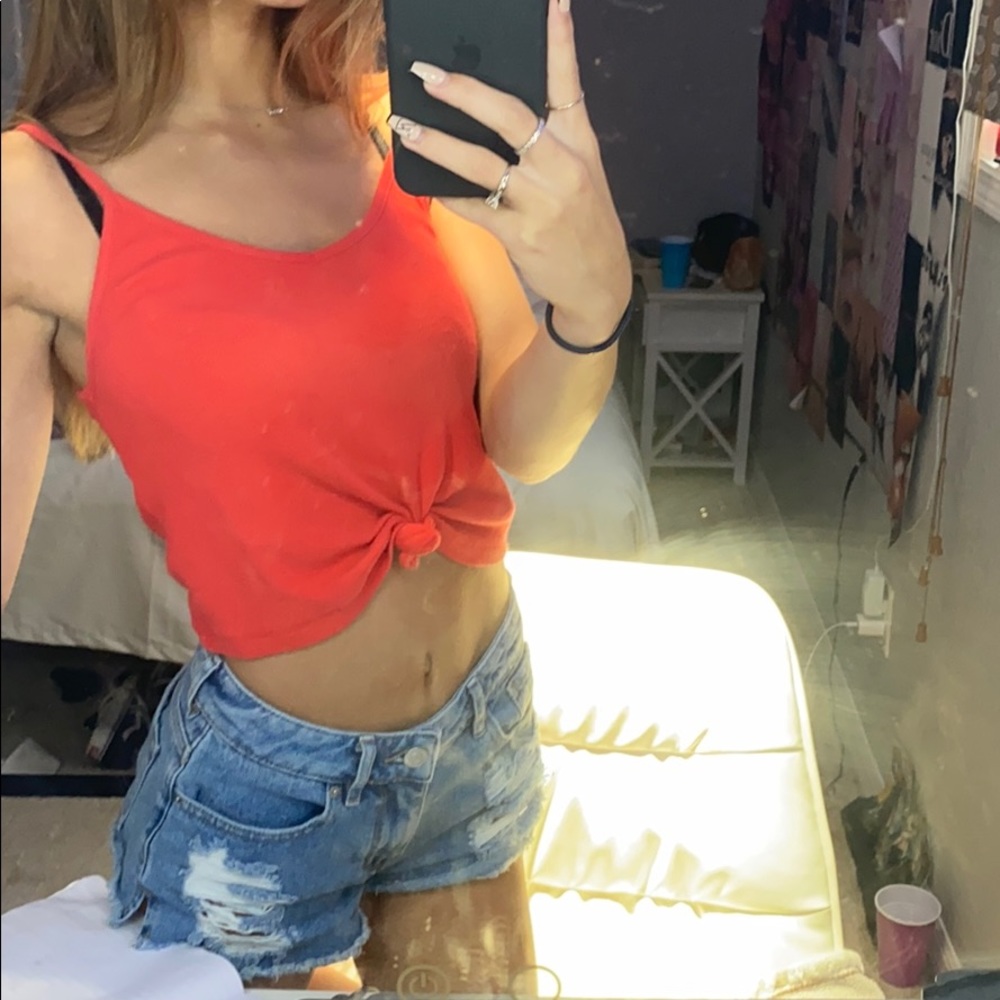 Red tied crop top
